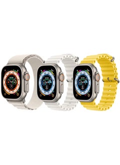 Nylon G-Hook Loop Buckle Strap White, Silicone Ocean Band Snow White and Silicone Ocean Band Yellow for Apple Watch Ultra 8 49mm Set of 3