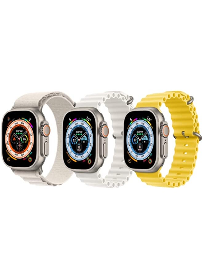 IAF - Nylon G-Hook Loop Buckle Strap White, Silicone Ocean Band Snow White and Silicone Ocean Band Yellow for Apple Watch Ultra 8 49mm Set of 3 - Image 1