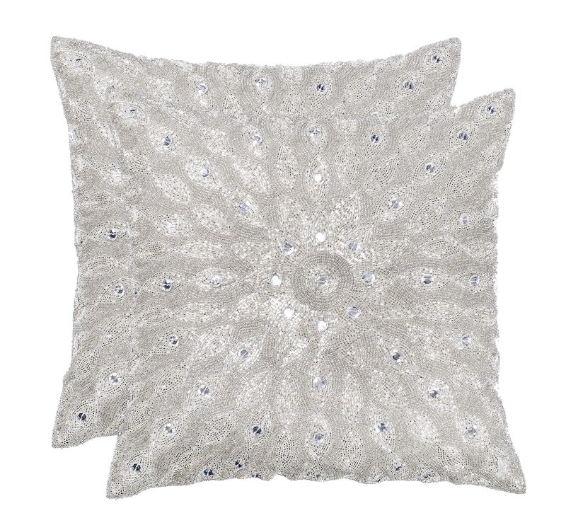 Light & Pro Lightnpro Hand Beaded Silver Pillow Cover  16x16 Inch Decorative Cushion Handmade by Skilled Artisans A Beautiful and Elegant Accessory to Dress up Your Couch Sofa and Bed  Only Cover  2 Pack