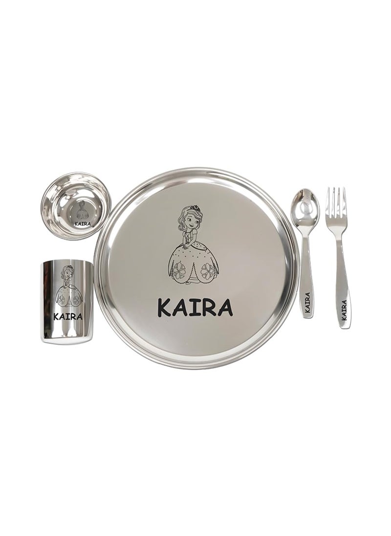 YOUR GIFT STUDIO Your Gift Studio Personalized Meal Time 5pcs Combo Gift Set | Premium Stainless Steel Customized Plate Glass Fork Spoon Sweet Bowl Set | Best Gift for Raksha Bandhan Festival Birthday Boys Girls Kids  - Image 1