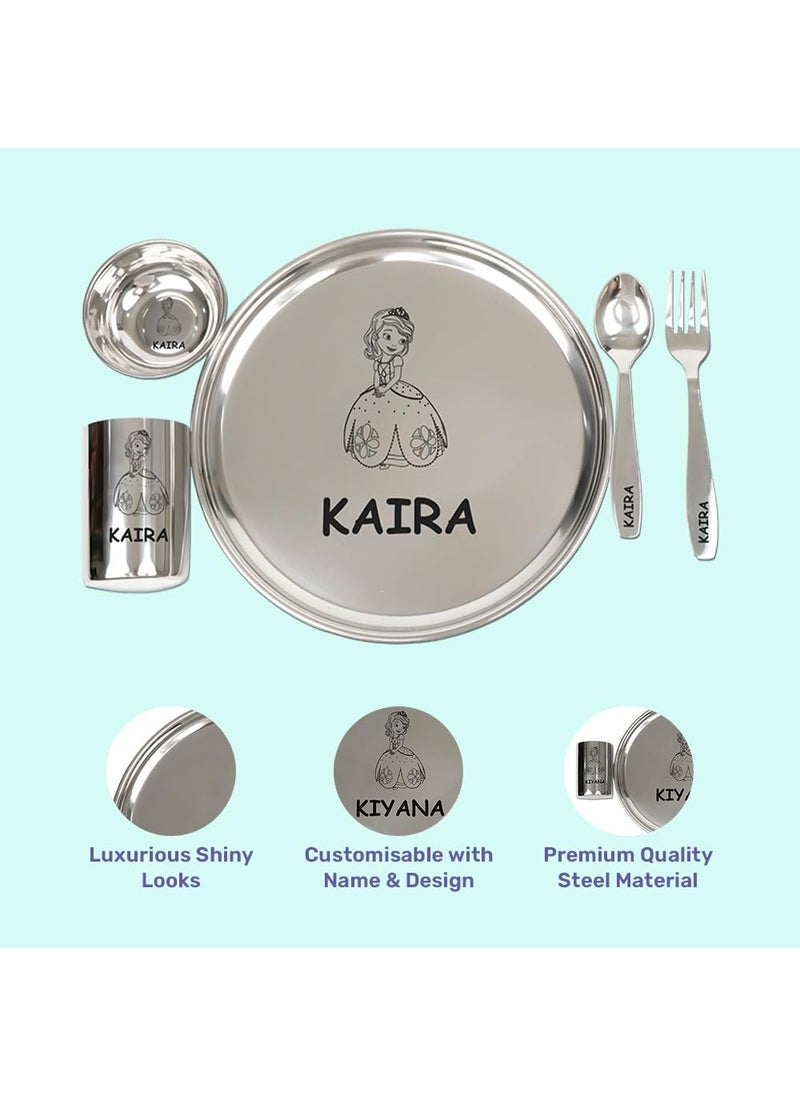 YOUR GIFT STUDIO Your Gift Studio Personalized Meal Time 5pcs Combo Gift Set | Premium Stainless Steel Customized Plate Glass Fork Spoon Sweet Bowl Set | Best Gift for Raksha Bandhan Festival Birthday Boys Girls Kids  - Image 3