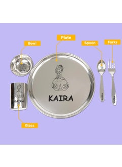 YOUR GIFT STUDIO Your Gift Studio Personalized Meal Time 5pcs Combo Gift Set | Premium Stainless Steel Customized Plate Glass Fork Spoon Sweet Bowl Set | Best Gift for Raksha Bandhan Festival Birthday Boys Girls Kids  - Image 2