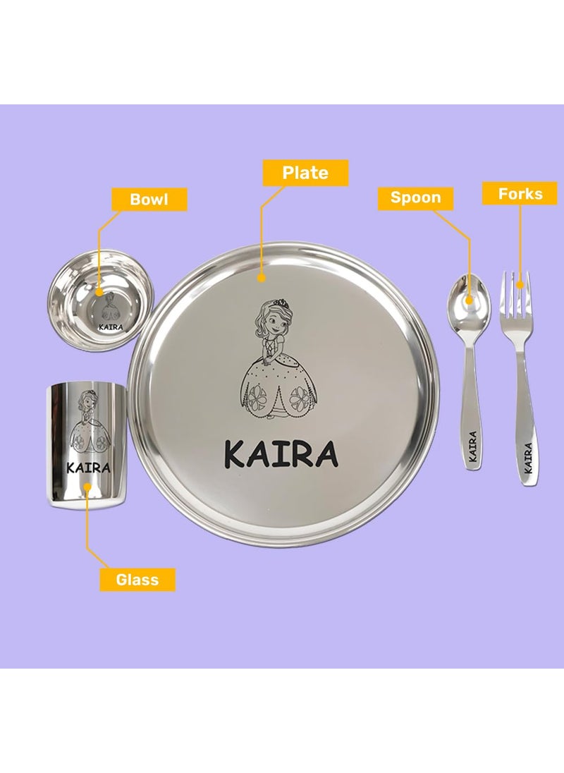 YOUR GIFT STUDIO Your Gift Studio Personalized Meal Time 5pcs Combo Gift Set | Premium Stainless Steel Customized Plate Glass Fork Spoon Sweet Bowl Set | Best Gift for Raksha Bandhan Festival Birthday Boys Girls Kids  - Image 2