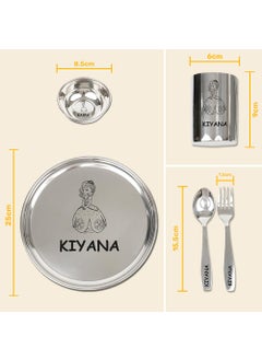 YOUR GIFT STUDIO Your Gift Studio Personalized Meal Time 5pcs Combo Gift Set | Premium Stainless Steel Customized Plate Glass Fork Spoon Sweet Bowl Set | Best Gift for Raksha Bandhan Festival Birthday Boys Girls Kids  - Image 4