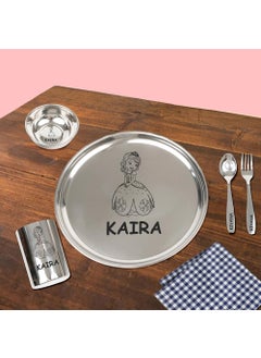 YOUR GIFT STUDIO Your Gift Studio Personalized Meal Time 5pcs Combo Gift Set | Premium Stainless Steel Customized Plate Glass Fork Spoon Sweet Bowl Set | Best Gift for Raksha Bandhan Festival Birthday Boys Girls Kids  - Image 5