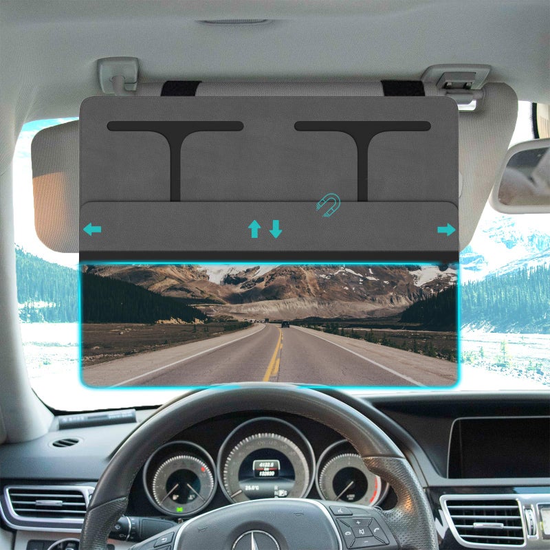 NAZZO Polarized Sun Visor Extender for Car, Car Visor Extender Attachment Sun Blocker, Anti-Glare Removable PC Lens to Expand Sunshade for Safe Driving, Grey - Image 1