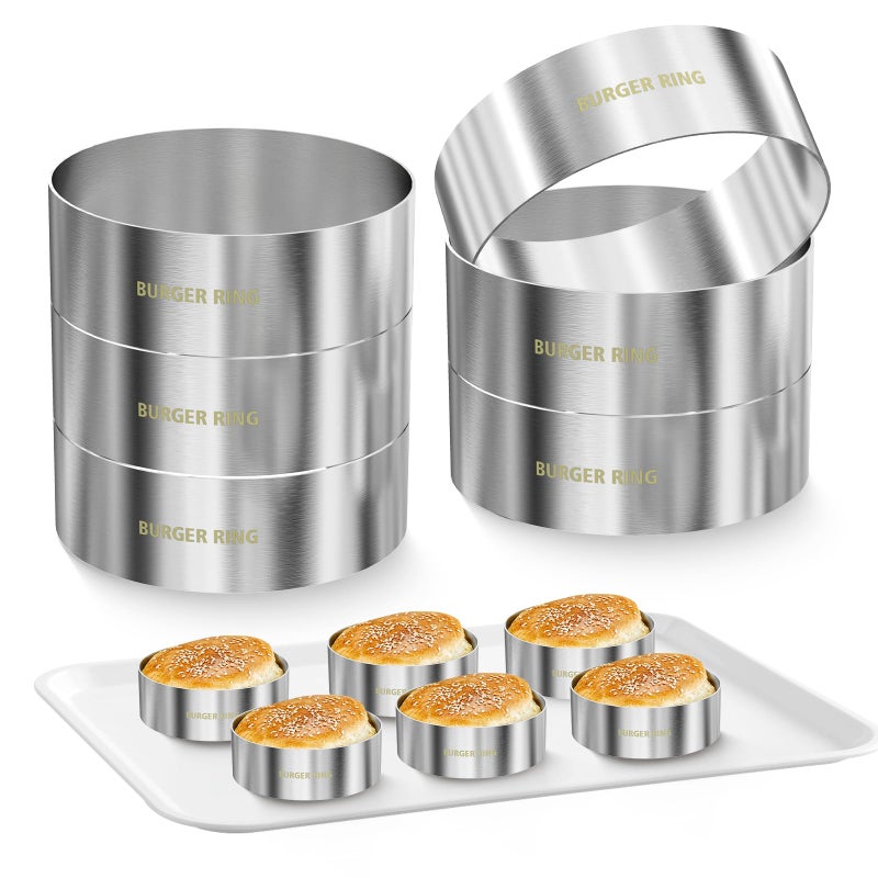diatomiteco Hamburger Bun Rings, Burger Mold, 4.2 inch Large Ring Molds for Cooking, Set of 6, Nonstick, Made of Food Grade 304 Stainless Steel, Cooking Rings for Fried Eggs, Crumpets, Pancakes, Muffins and More - Image 1