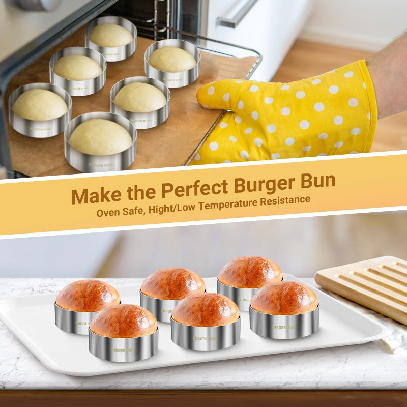 diatomiteco Hamburger Bun Rings, Burger Mold, 4.2 inch Large Ring Molds for Cooking, Set of 6, Nonstick, Made of Food Grade 304 Stainless Steel, Cooking Rings for Fried Eggs, Crumpets, Pancakes, Muffins and More - Image 4