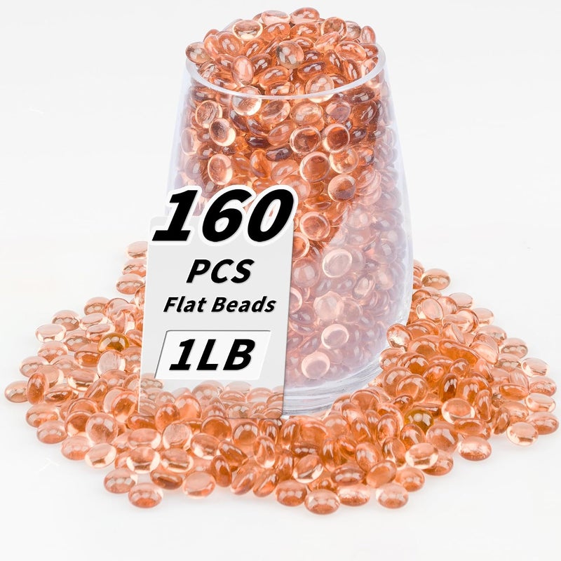 Foncomy 1 LB Pink Flat Glass Beads, 160-180PCS Small Glass Marbles, Mini Flat Round Pebbles for Vase Filler and Floral, Fish Tank Rocks Decorative Gemstones for Home and Aquarium Décor - Image 1
