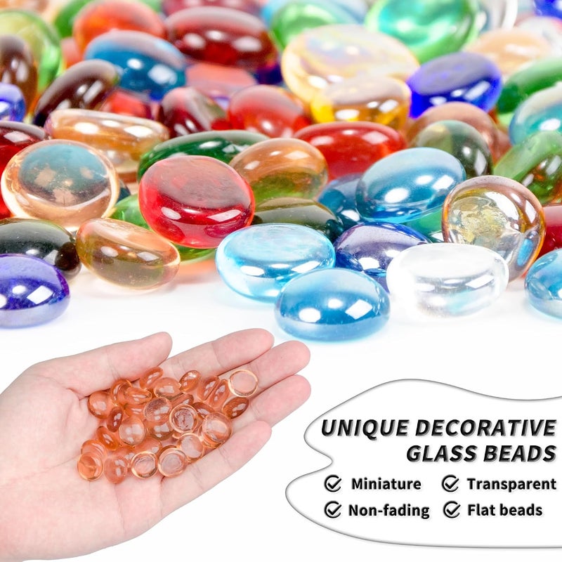 Foncomy 1 LB Pink Flat Glass Beads, 160-180PCS Small Glass Marbles, Mini Flat Round Pebbles for Vase Filler and Floral, Fish Tank Rocks Decorative Gemstones for Home and Aquarium Décor - Image 3