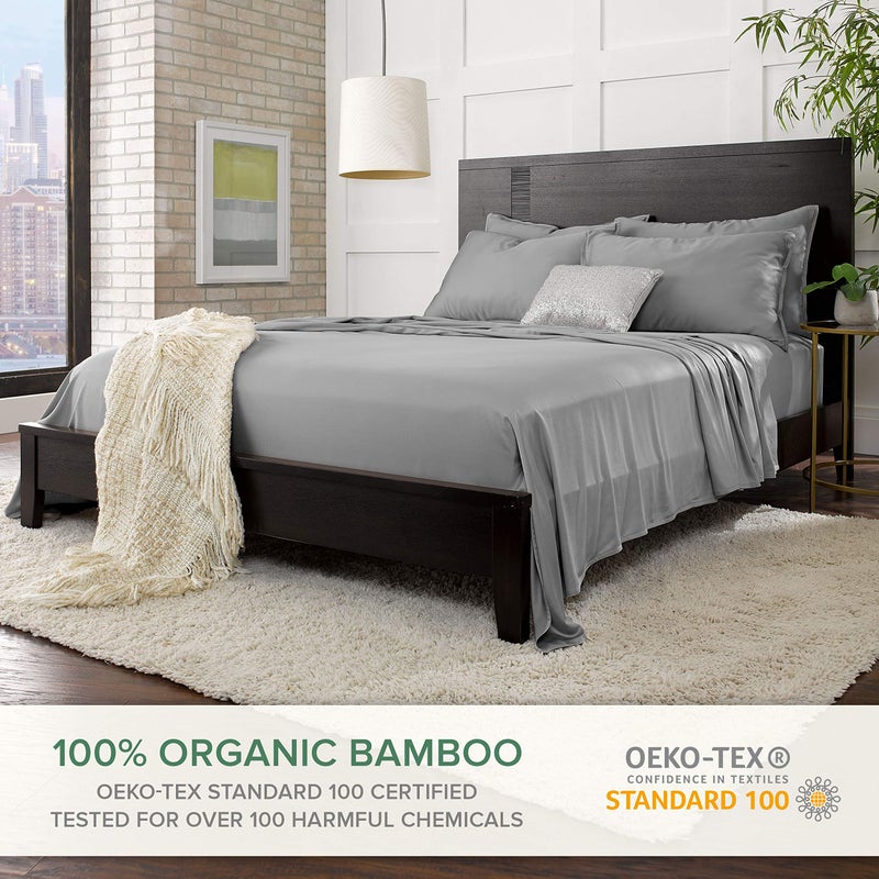 Pure Bamboo Pure Bamboo Split King Bed Sheet Set  Genuine 100% Organic Viscose Derived from Bamboo  Soft & Cooling  Double Stitching  Lifetime Quality Promise *Not for Split Top (Split King  Stone Grey)  - Image 2