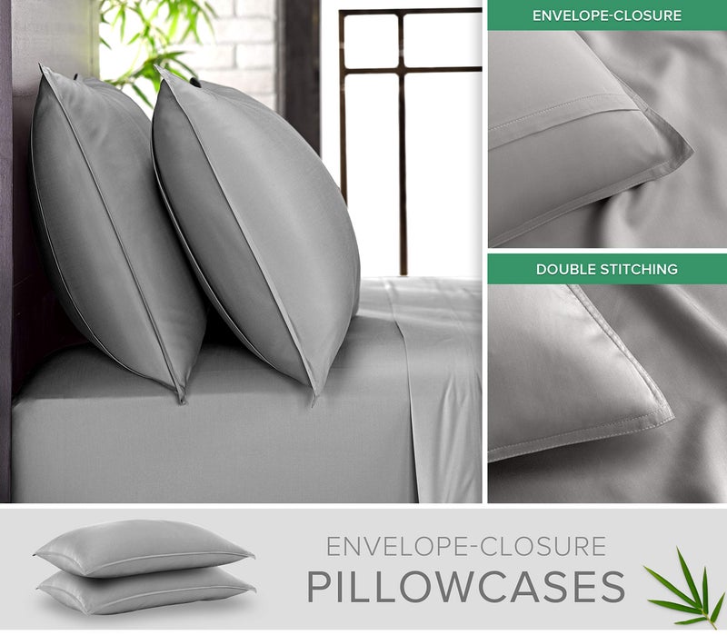 Pure Bamboo Pure Bamboo Split King Bed Sheet Set  Genuine 100% Organic Viscose Derived from Bamboo  Soft & Cooling  Double Stitching  Lifetime Quality Promise *Not for Split Top (Split King  Stone Grey)  - Image 3