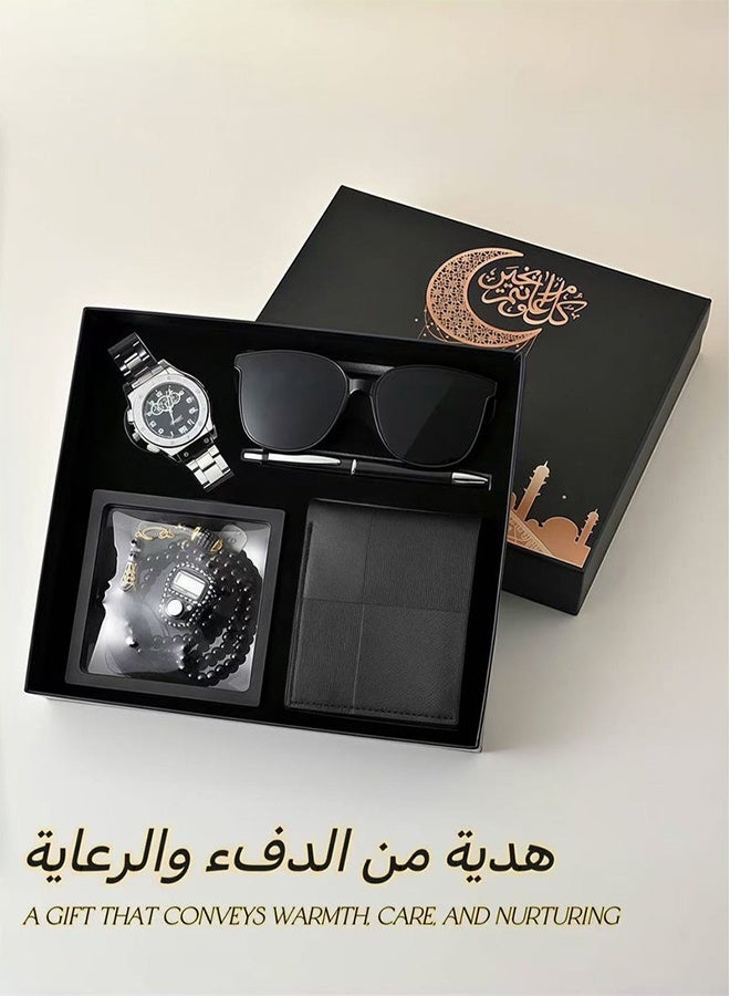 هدايا للرجال - مجموعة هدايا رجالية مكونة من 6 قطع لأعياد الميلاد وهدايا للأصدقاء، تتضمن ساعة رجالية، نظارات شمسية، محفظة، سوار، قلم - مثالية لعيد الأب وهدايا العمل والعطلات - Image 1