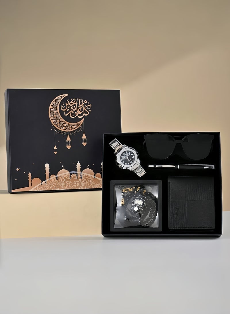 هدايا للرجال - مجموعة هدايا رجالية مكونة من 6 قطع لأعياد الميلاد وهدايا للأصدقاء، تتضمن ساعة رجالية، نظارات شمسية، محفظة، سوار، قلم - مثالية لعيد الأب وهدايا العمل والعطلات - Image 2