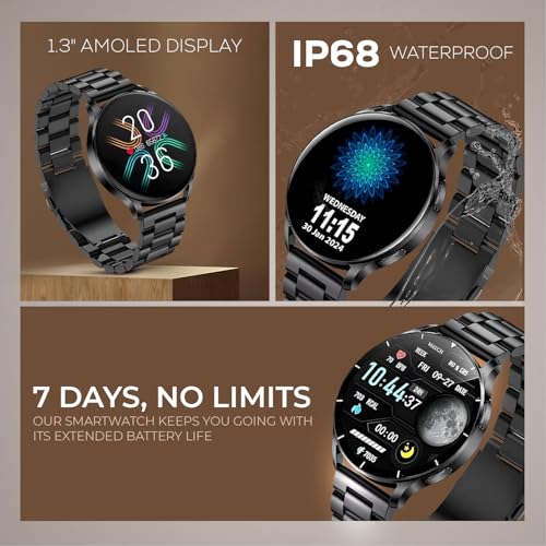 PunnkFunnk Metal Chain Active 2 Max Bluetooth Calling Smartwatch 1.3" Amoled Display 360 * 360 High Resolution 4.2 BT with, 100+ Sports Mode with IP68, Sp02 Tracking, AI Voice Assistant(Black) - Image 5