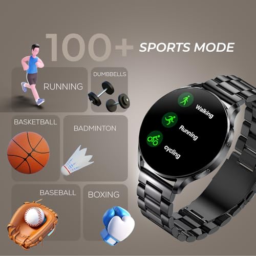 PunnkFunnk Metal Chain Active 2 Max Bluetooth Calling Smartwatch 1.3" Amoled Display 360 * 360 High Resolution 4.2 BT with, 100+ Sports Mode with IP68, Sp02 Tracking, AI Voice Assistant(Black) - Image 4
