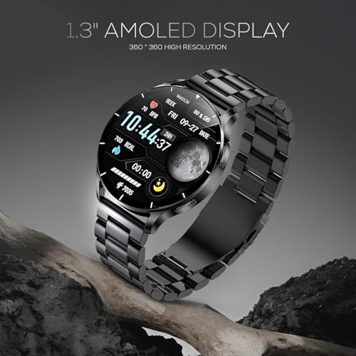 PunnkFunnk Metal Chain Active 2 Max Bluetooth Calling Smartwatch 1.3" Amoled Display 360 * 360 High Resolution 4.2 BT with, 100+ Sports Mode with IP68, Sp02 Tracking, AI Voice Assistant(Black) - Image 3