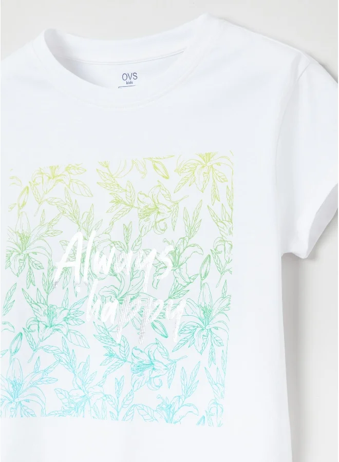 او في اس Cotton T-shirt with foil print