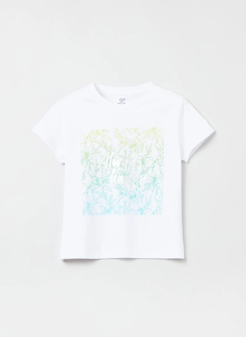 او في اس Cotton T-shirt with foil print