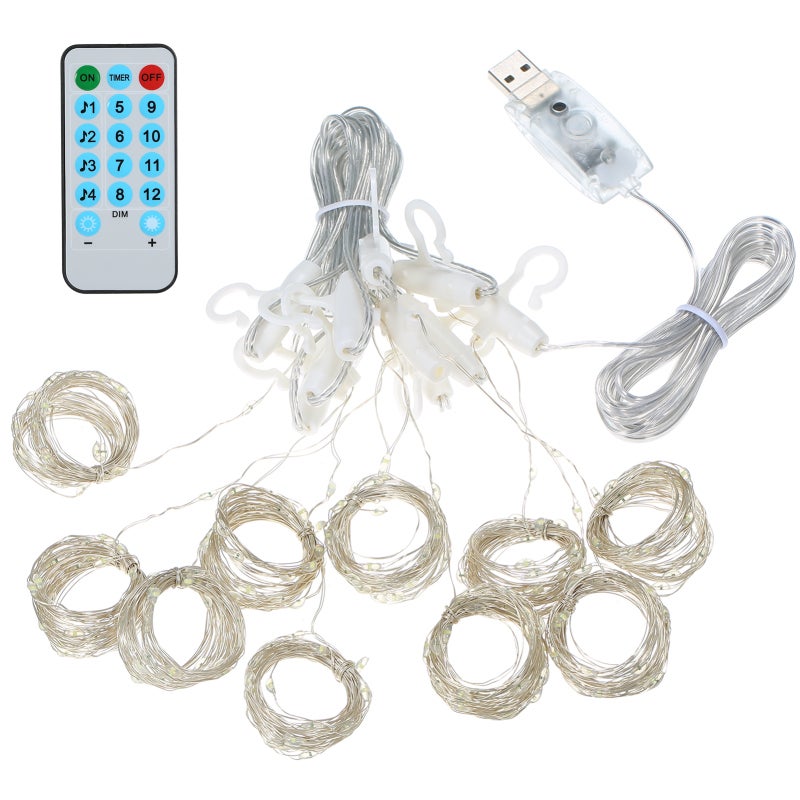 300 LEDs Fairy Curtain Lights with Remote Control 3*3 Meters Voice Activated Sync Function Window String Light USB Powered Copper Twinkle Lights for Bedroom Party Wedding Wall Decoration - Image 1