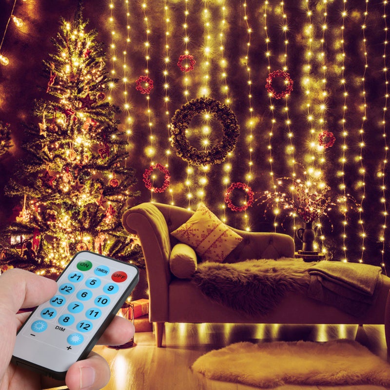 300 LEDs Fairy Curtain Lights with Remote Control 3*3 Meters Voice Activated Sync Function Window String Light USB Powered Copper Twinkle Lights for Bedroom Party Wedding Wall Decoration - Image 2