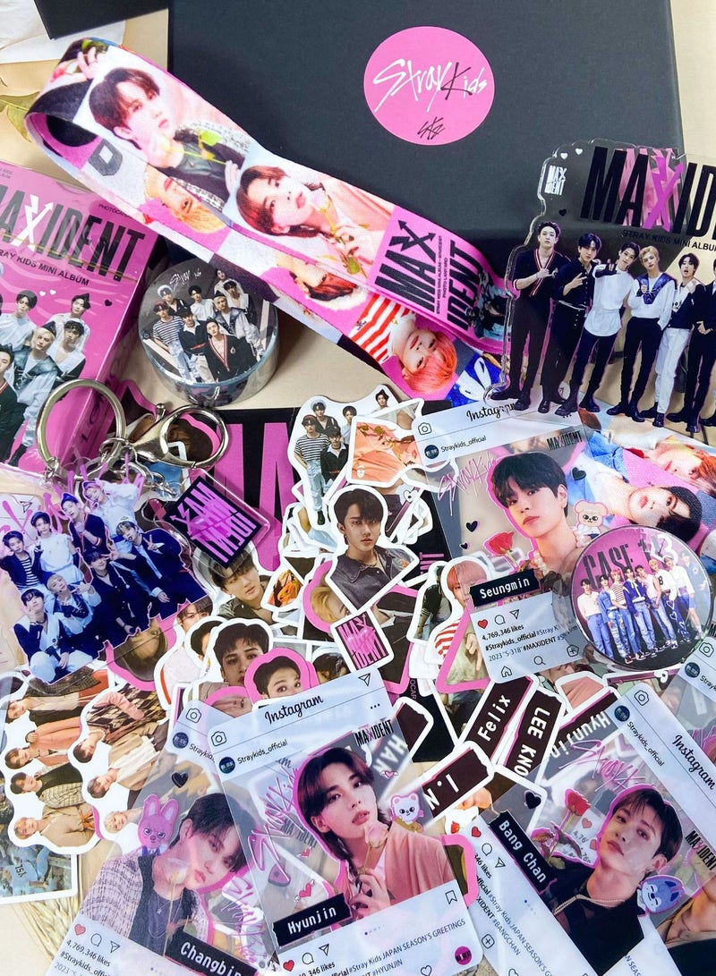 Generic 166-piece Kpop SKZ Stray Kids Album MAXIDENT Merch Sets Lomo Cards Photocards Stickers Lanyards Keychain Tape Standing Sign Set  - Image 4
