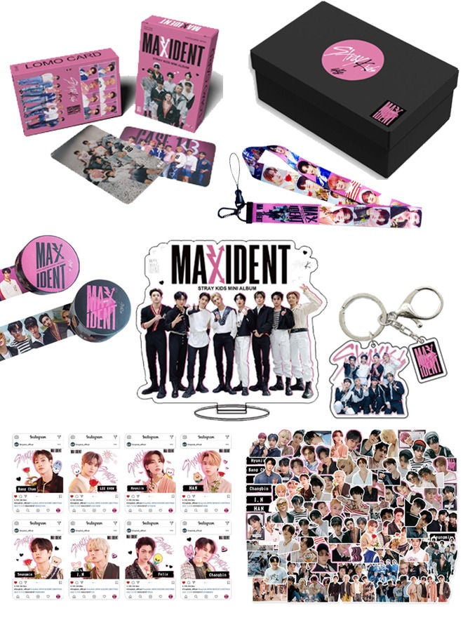 Generic 166-piece Kpop SKZ Stray Kids Album MAXIDENT Merch Sets Lomo Cards Photocards Stickers Lanyards Keychain Tape Standing Sign Set  - Image 1