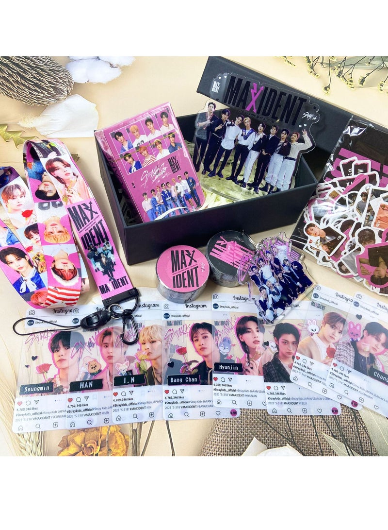Generic 166-piece Kpop SKZ Stray Kids Album MAXIDENT Merch Sets Lomo Cards Photocards Stickers Lanyards Keychain Tape Standing Sign Set  - Image 5