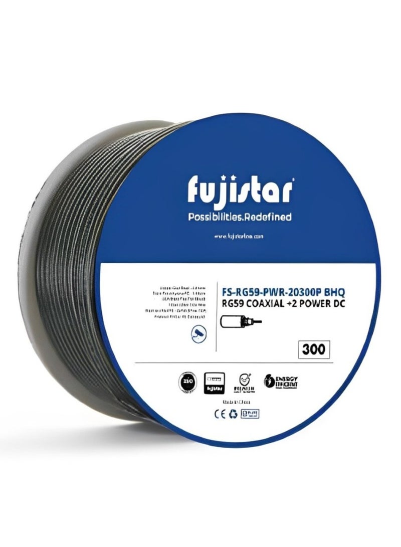 فوجي ستار FS-RG59PWR-20300P BHQ High Braid RG59 + كابل محوري 2DC - 300 ياردة لأنظمة الدوائر التلفزيونية المغلقة والمراقبة (لفة واحدة لكل كرتونة)