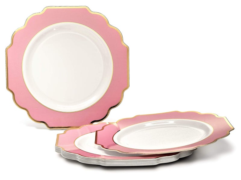 OCCASIONS FINEST PLA "" OCCASIONS "" 50 Plates Pack (25 Guests)-Heavyweight Wedding Party Disposable Plastic Plate Set -(25x10.5'' Dinner + 25x8'' Salad/Dessert) (Imperial in Rose Pink & Gold) - Image 4