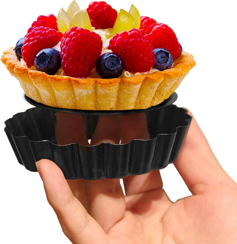 CFGUK 4 Inch 6 Pack Round Mini Tart Pan with Removable Bottom, Pie pans for baking, Non-stick Deep Fluted Quiche Pan for Pie, Mousse Cakes, Fruit and Desserts - Image 3