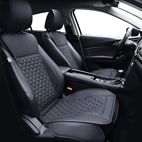 Elantrip 2PCs Front Car Seat Covers Leather Water Proof Seat Protector Universal fit for Most Cars SUVs and Trucks Black - Image 1