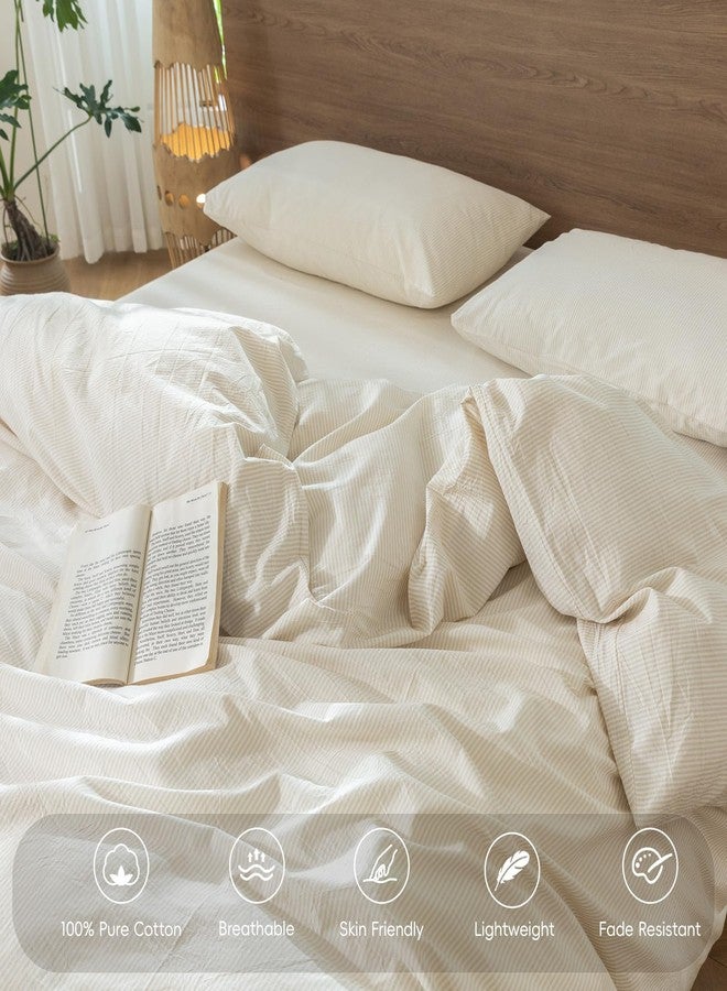 مومى طقم غطاء لحاف مخطط من مومي، مصنوع من القطن المغسول بنسبة 100%، ذو ملمس يشبه الكتان، يسمح بمرور الهواء، متين، ناعم ومريح (لون رمادي فاتح مخطط، مقاس كاليفورنيا كينج 104 × 98 بوصة). - Image 3