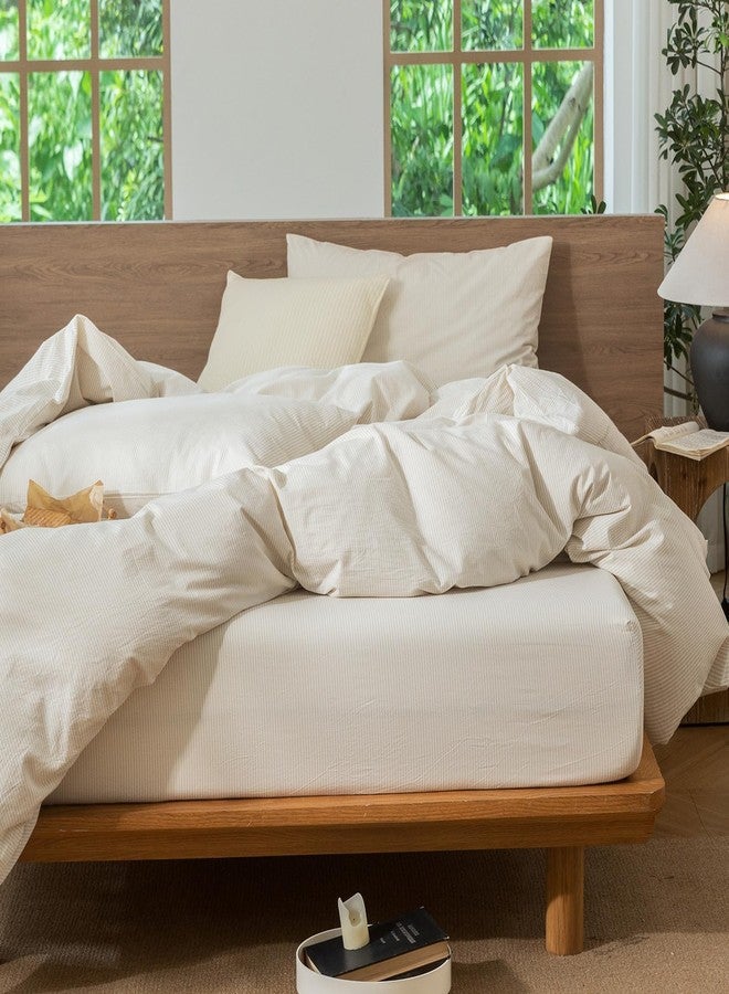 مومى طقم غطاء لحاف مخطط من مومي، مصنوع من القطن المغسول بنسبة 100%، ذو ملمس يشبه الكتان، يسمح بمرور الهواء، متين، ناعم ومريح (لون رمادي فاتح مخطط، مقاس كاليفورنيا كينج 104 × 98 بوصة). - Image 4