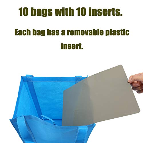 NERUB Set of 10 Reusable Grocery Bags Heavy Duty Shopping Bags Large Grocery Totes with Reinforced Bottom Super Sturdy Handles Washable, Blue - Image 3