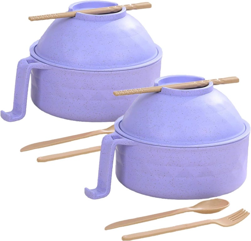 MIUVA Ramen Bowl SetMicrowave Ramen Bowl with LidMicrowave Ramen Bowl with StrainerChopsticks Spoon Fork and Phone HolderInstant Ramen Cooker for DormHome 2 Purple - Image 1
