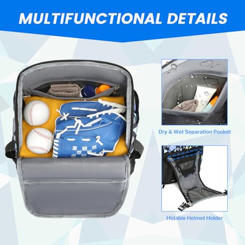GOTECH Softball Bag,Softball Bat Bag For Youth Adults,Baseball Bag with Fence Hook for TBall Bat & Equipment,Lightweight Baseball Bat Backpack with Shoe Compartment,Large Main Compartment for Helmet - Image 5