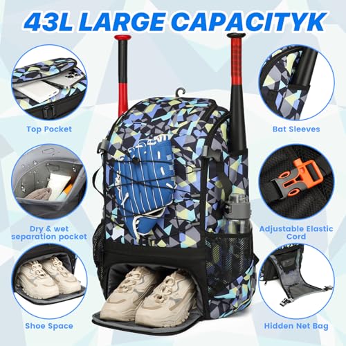 GOTECH Softball Bag,Softball Bat Bag For Youth Adults,Baseball Bag with Fence Hook for TBall Bat & Equipment,Lightweight Baseball Bat Backpack with Shoe Compartment,Large Main Compartment for Helmet - Image 4