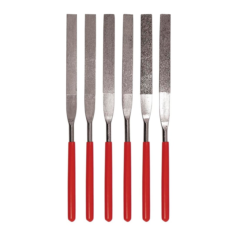 SE 74330DF 6Piece Flat Diamond Grit File Set MultiGrit for Metals Glass Stones 7 Length 2 Diamond Surface Round Handles Includes PVC Pouch - Image 1