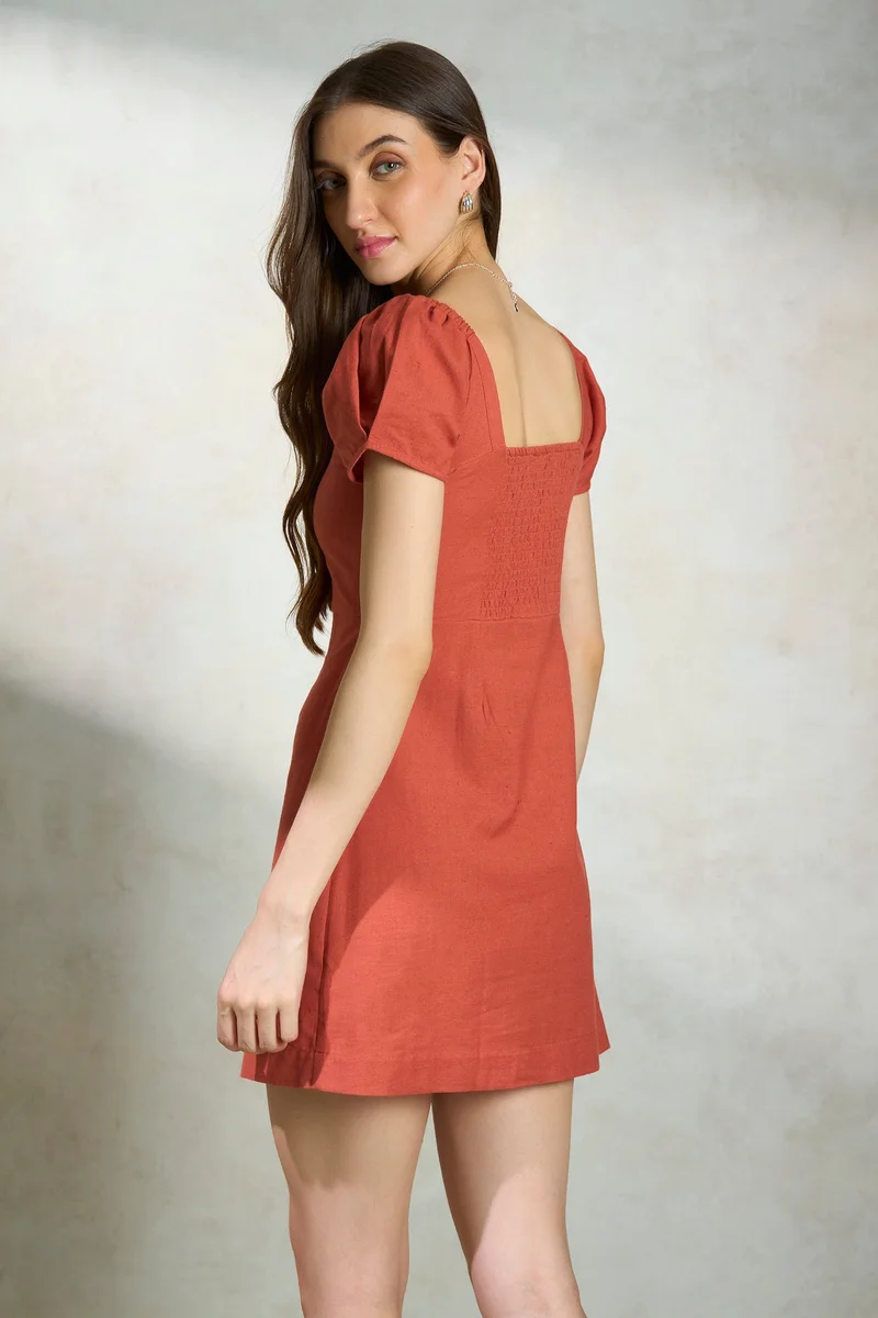 فيرجيو Linen Button Daywear Mini Dresses for Women