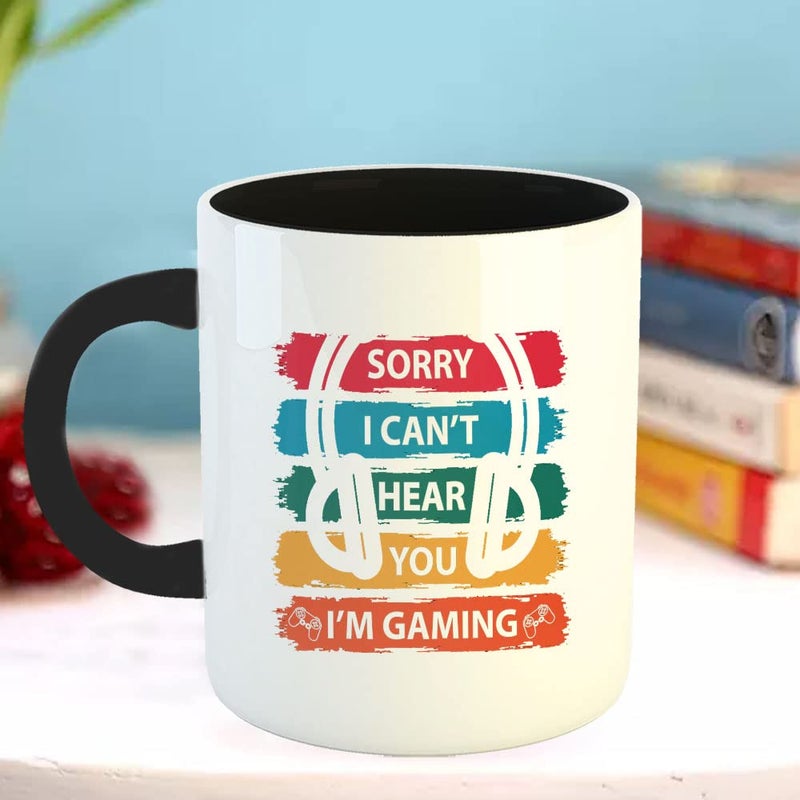 Happu Happu Printed Ceramic Coffee Mug I Cant Hear You Gifts for Video Gamers Gamer Boys Gamer Girls Gaming Freak Enthusiast Gift for Friends Relatives 325 ML11Oz 5665BK  - Image 3