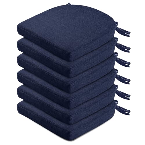 Wellsin Chair Cushions for Dining Chairs 6 Pack  Kitchen Chair Cushions with Ties and NonSlip Backing  Dining Chair Pads 16X16X2 Navy
