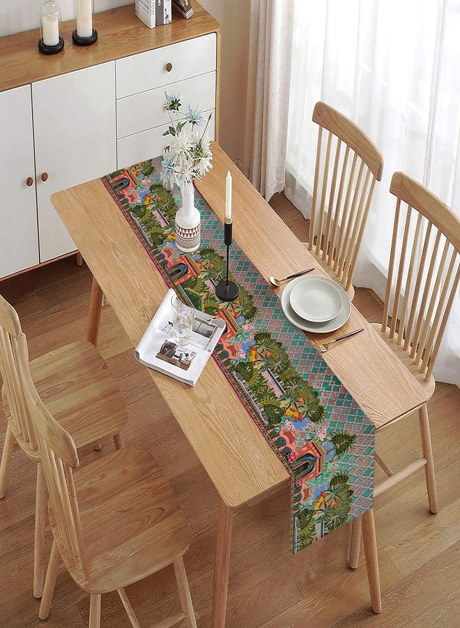 homewards Digitally Printed Royal Garden Aqua Table Runner Size 13X72 inches - Image 2