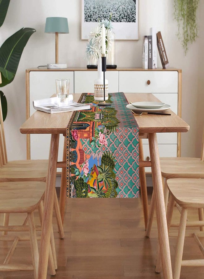 homewards Digitally Printed Royal Garden Aqua Table Runner Size 13X72 inches - Image 3