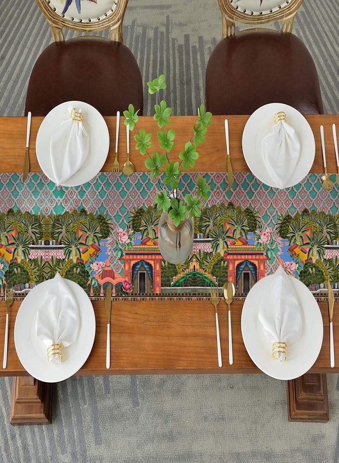 homewards Digitally Printed Royal Garden Aqua Table Runner Size 13X72 inches - Image 4