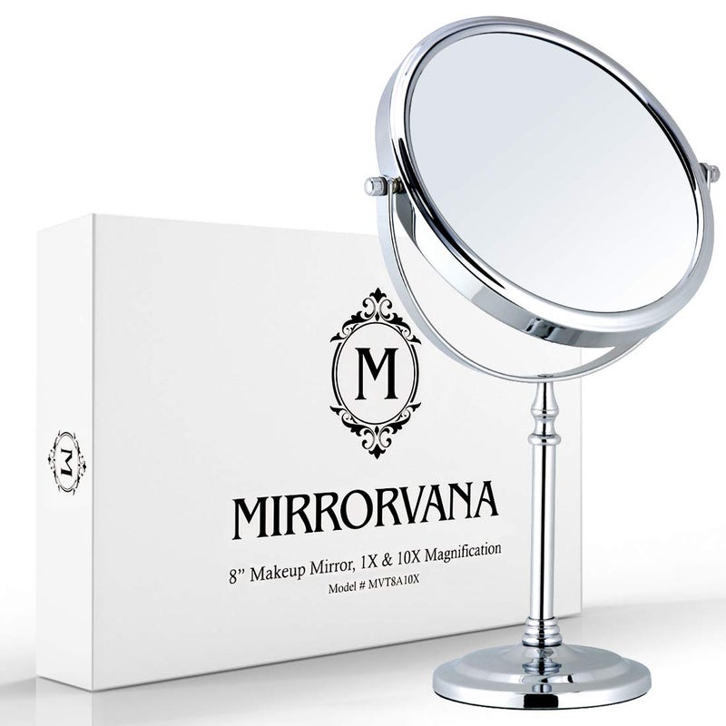 Mirrorvana كبيرة مزدوجة الوجهين 10x و 1x مكياج مكياج مكبرة مع موقف في مربع الهدايا 15؟ طويل و 8؟ واسع