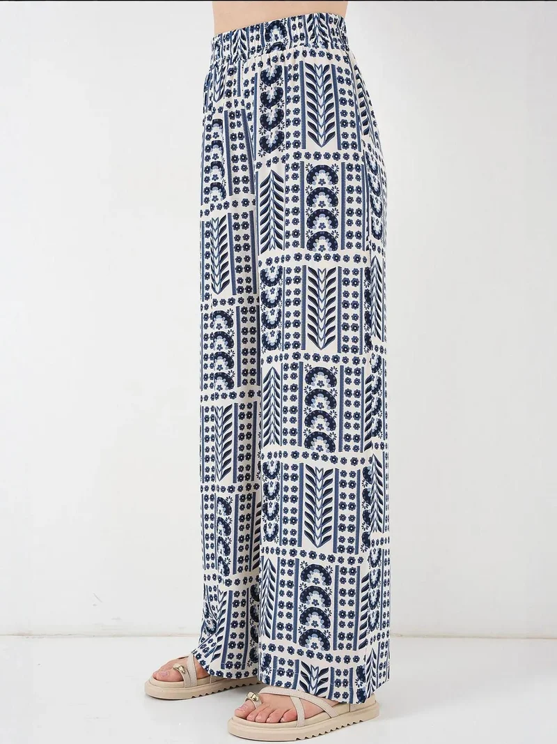 بيغ دارت بنطلون بالازو مخطط هندسي بخصر عالٍ من