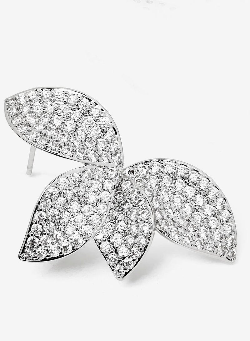 Rwnq Luxury Platinum Flower Earrings with Sparkling Zircon – Elegant and Distinctive Women's Earrings for Special Occasions and Sophisticated Evenings – A Perfect Gift that Reflects Luxury and Elegance. #Accessories #Jewelry #Women'sAccessories  - Image 5