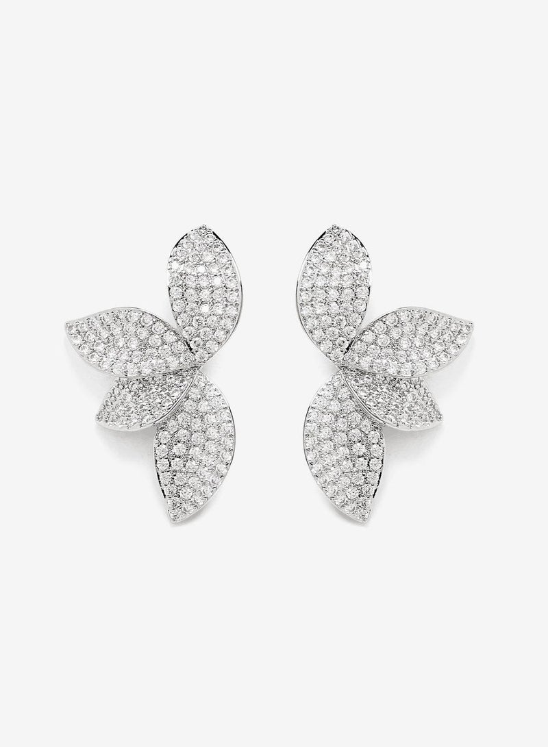 Rwnq Luxury Platinum Flower Earrings with Sparkling Zircon – Elegant and Distinctive Women's Earrings for Special Occasions and Sophisticated Evenings – A Perfect Gift that Reflects Luxury and Elegance. #Accessories #Jewelry #Women'sAccessories  - Image 1