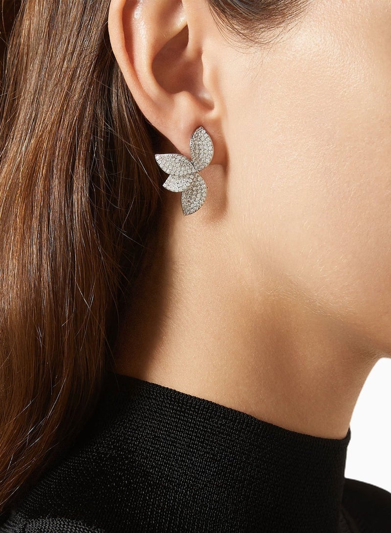 Rwnq Luxury Platinum Flower Earrings with Sparkling Zircon – Elegant and Distinctive Women's Earrings for Special Occasions and Sophisticated Evenings – A Perfect Gift that Reflects Luxury and Elegance. #Accessories #Jewelry #Women'sAccessories  - Image 2